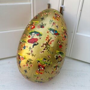 Vintage Paper Mache Easter Egg Retro Children Bunnies Flowers West Germany